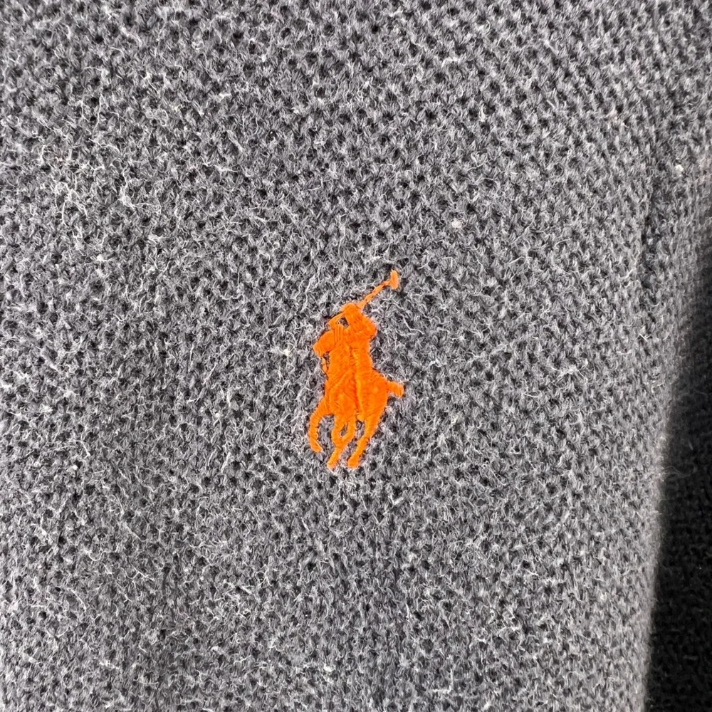Polo Ralph Lauren Mens XL Navy Blue Pima Cotton 1/4 Zip Sweater Orange Pony Logo